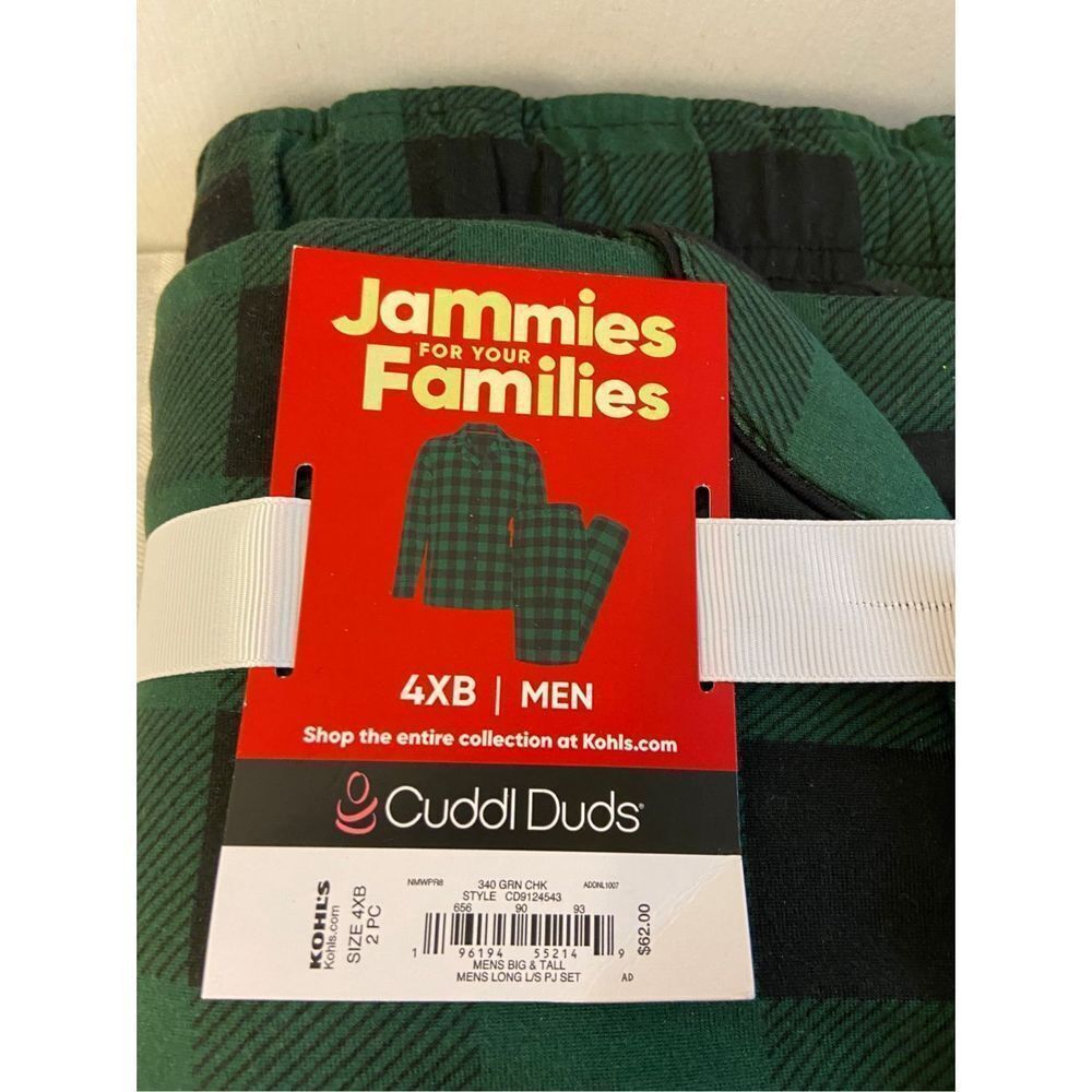 Cuddl duds Mens 4xb pajamas set green black‎ new $62 Jammies